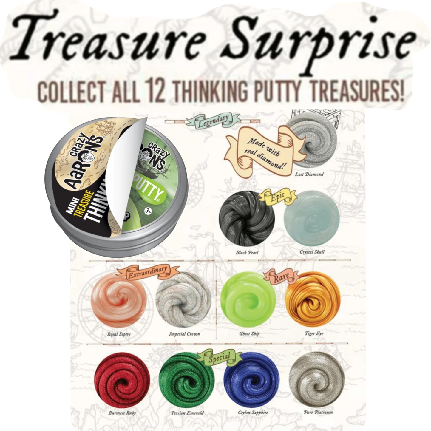 Crazy Aaron's Treasure Surprise Thinking Putty Mini Tins 13.3g - Sensory Fidget Toy For Stress, Anxiety, Autism, ADHD