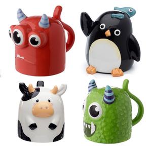 Ceramic Upside Down Mug - Animal Cute Mum Dad Gift For Him Her - Pug, Elephant, Dog, Monster (in Blue, Red, Orange, and Green), Cow, Panda, Polar Bear, Cat, Green Monster, Astronaut, Penguin,Tiger