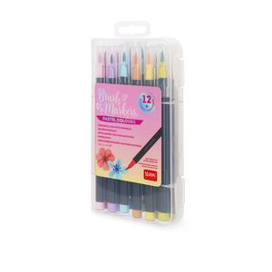 Legami Set of 12 Brush Markers - Water Based None Toxic Ink - Vibrant or Pastel Colours