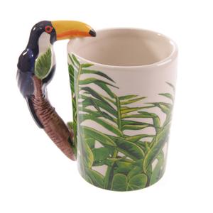 Toucan with Jungle Decal Ceramic Shaped Handle Mug