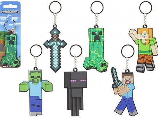 Minecraft Soft PVC Keyring Keychain: Sword, Enderman, Steve, Zombie, Alex, Creeper