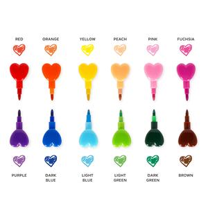 Legami Hearts 12 Stackable Crayons for Kids & Adults - Perfect for Drawing