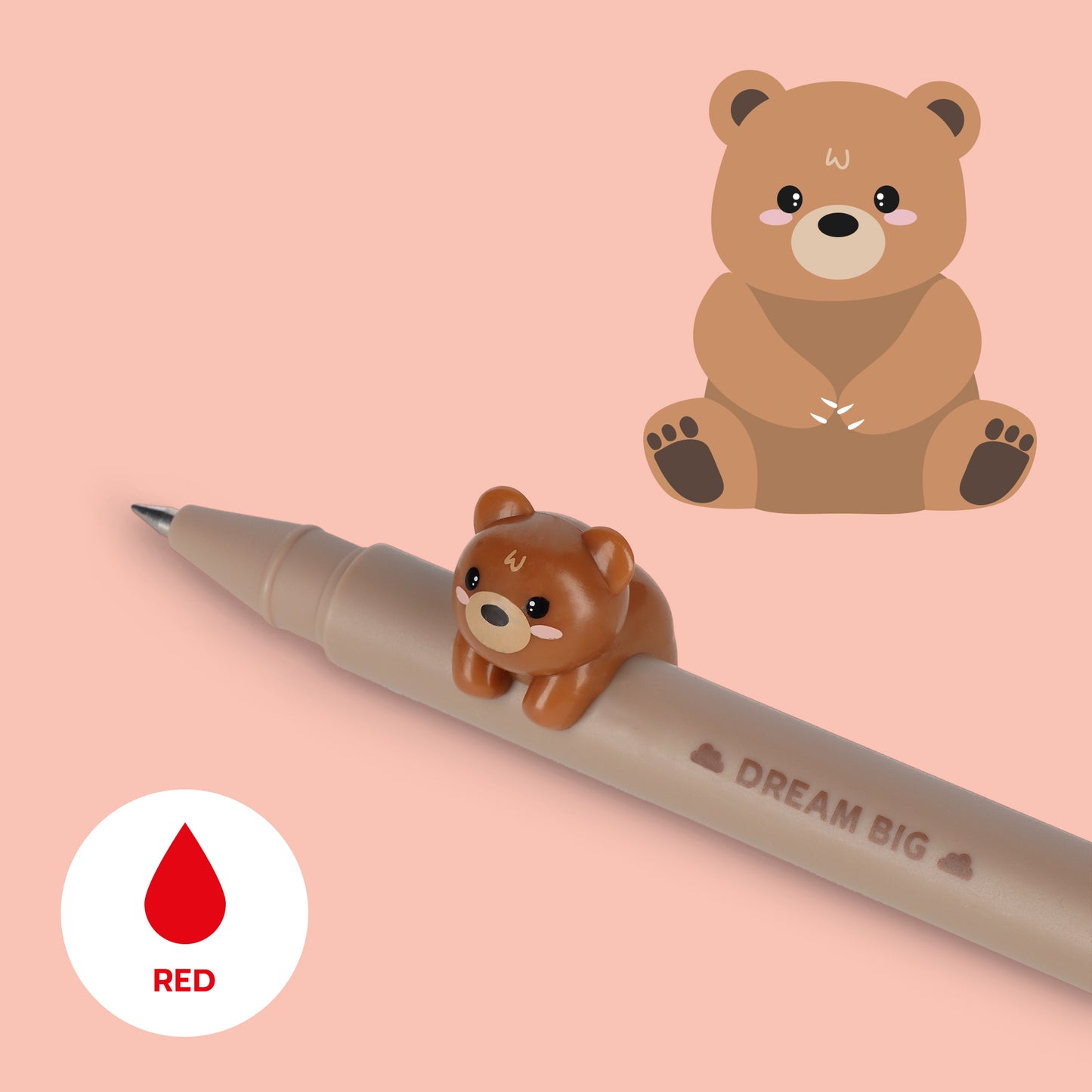 Legami Lovely Friends Gel Pens with Animal Charms - Refillable - Hippo, Bee, Sloth, Koala, Cat, Unicorn, Panda, Dinosaur, Tiger, Bunny, Llama, Bear