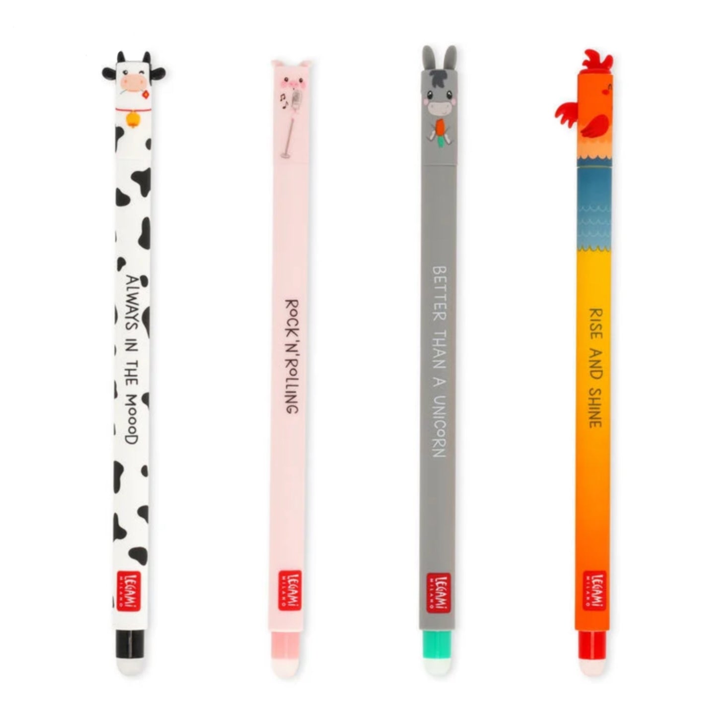 Legami Set Of 4 Erasable Gel Pens - Farm Sweet Farm Animals
