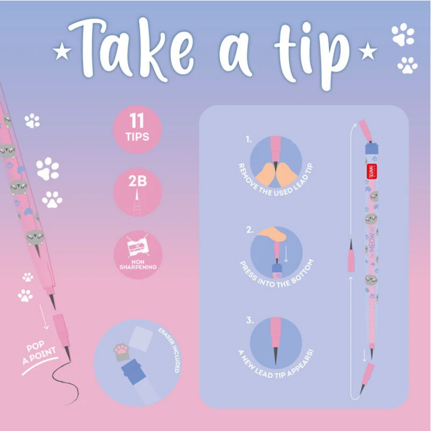 Legami Stackable Pencil with Eraser - Take a Tip