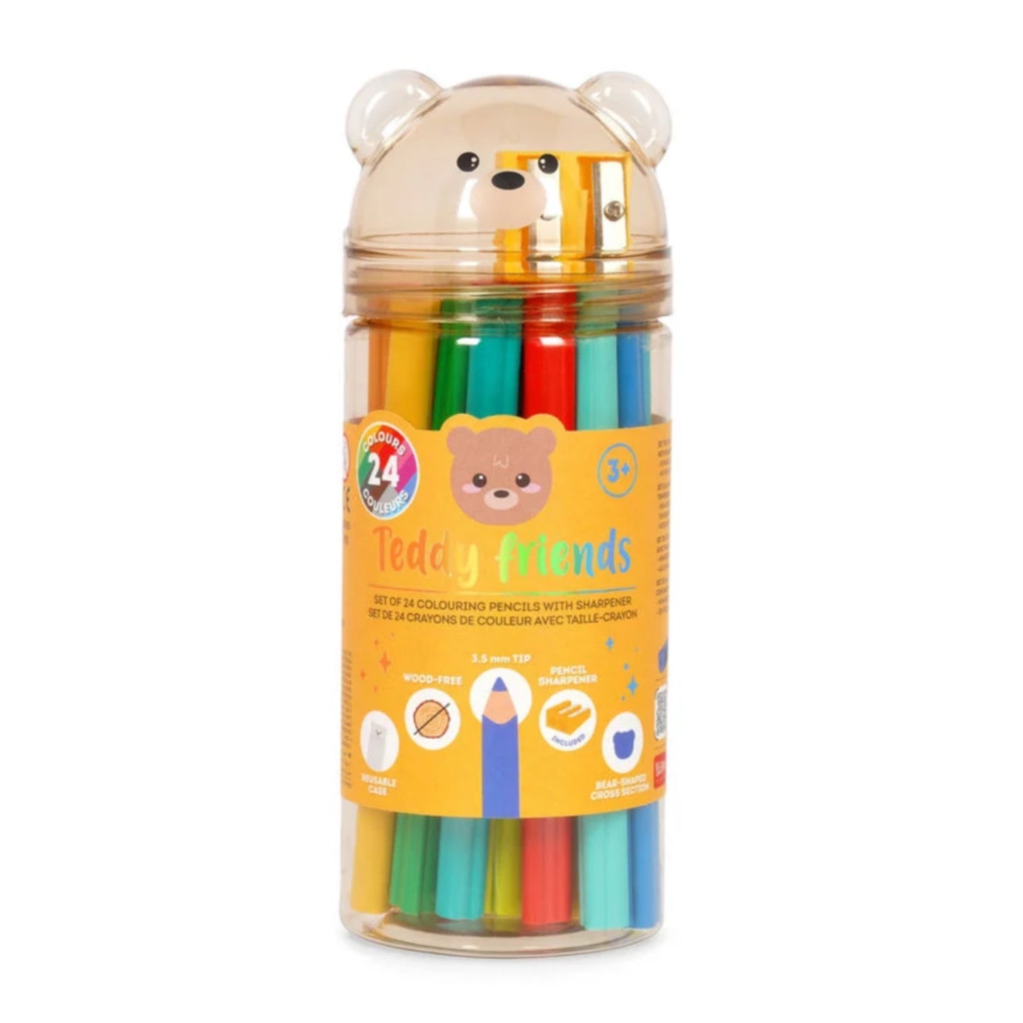 Legami Set of 24 Colouring Pencil with Sharpener - Teddy Friends