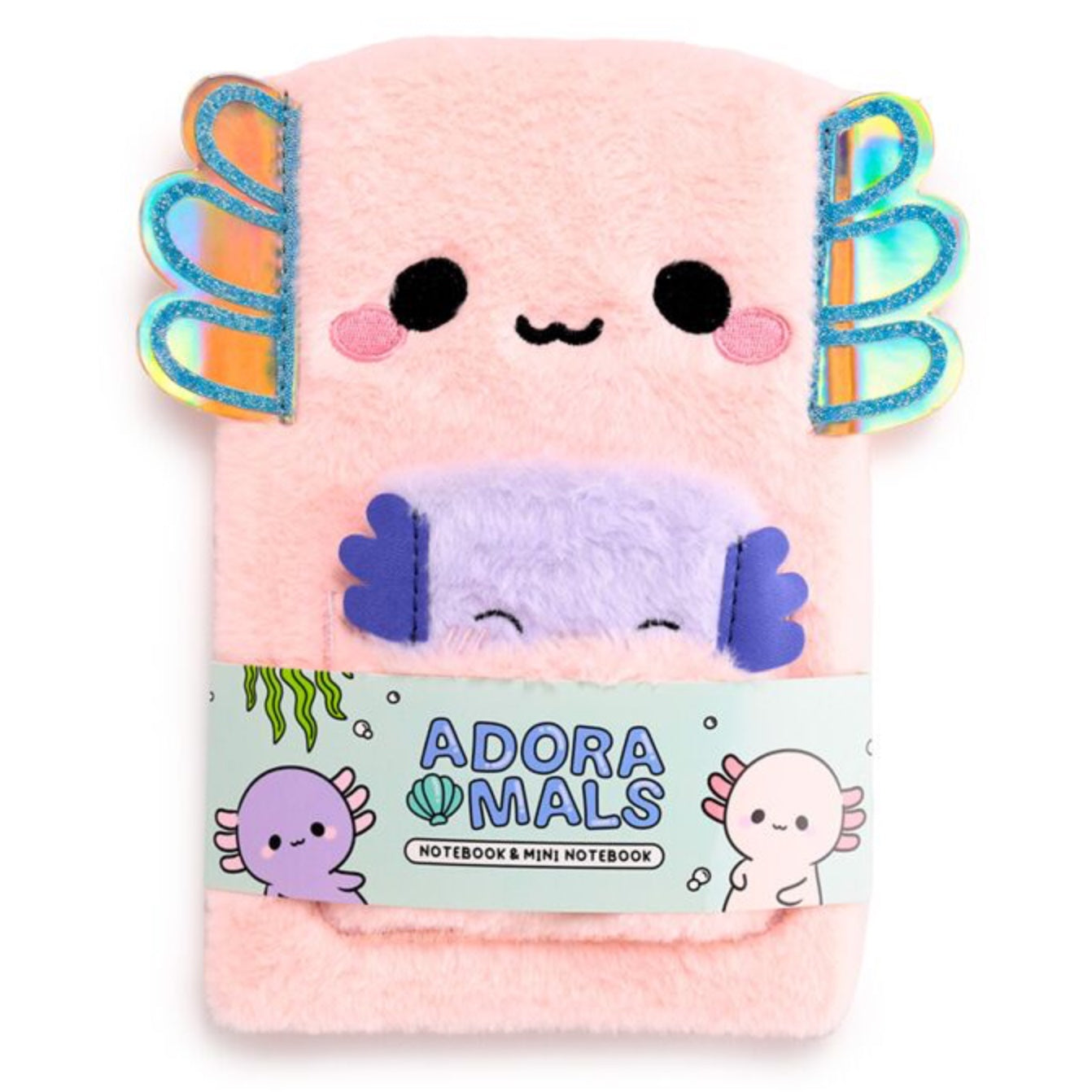 Adoramals Maddie the Axolotl Plush Notebook with Pouch & Mini Notebook
