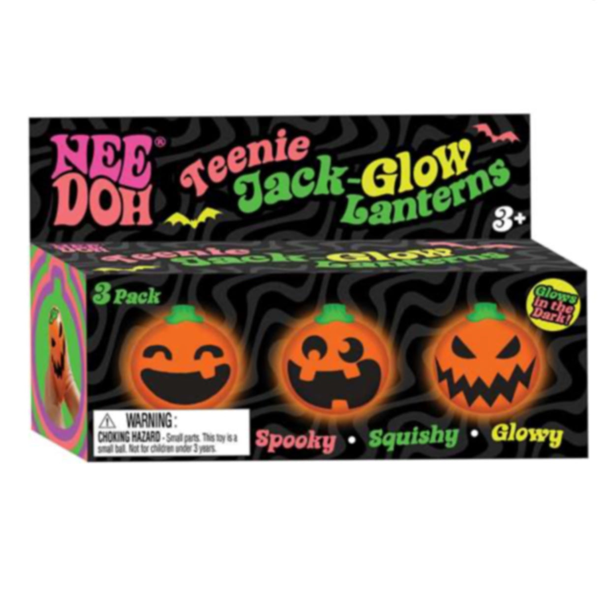 Needoh Teenie Jack-Glow Lanterns 3 Pack - Glow in the Dark Squishy Fidget Toy For ADHD, Autism & Anxiety Relief - Spooky Halloween Pumpkin