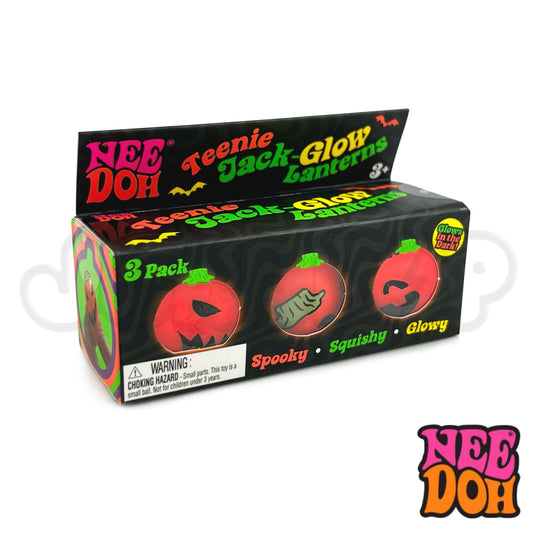 Needoh Teenie Jack-Glow Lanterns 3 Pack - Glow in the Dark Squishy Fidget Toy For ADHD, Autism & Anxiety Relief - Spooky Halloween Pumpkin
