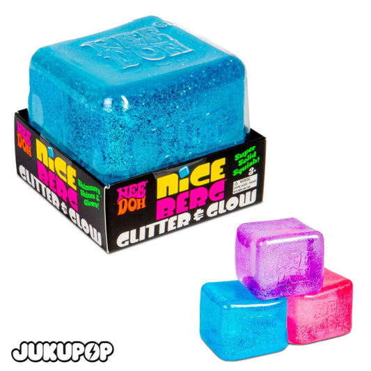 NeeDoh Nice Berg 3.5" - Swirl - Glitter & Glow - Jumbo Nice Cube Blue - Sensory Squishy Fidget Toy For Stress Relief