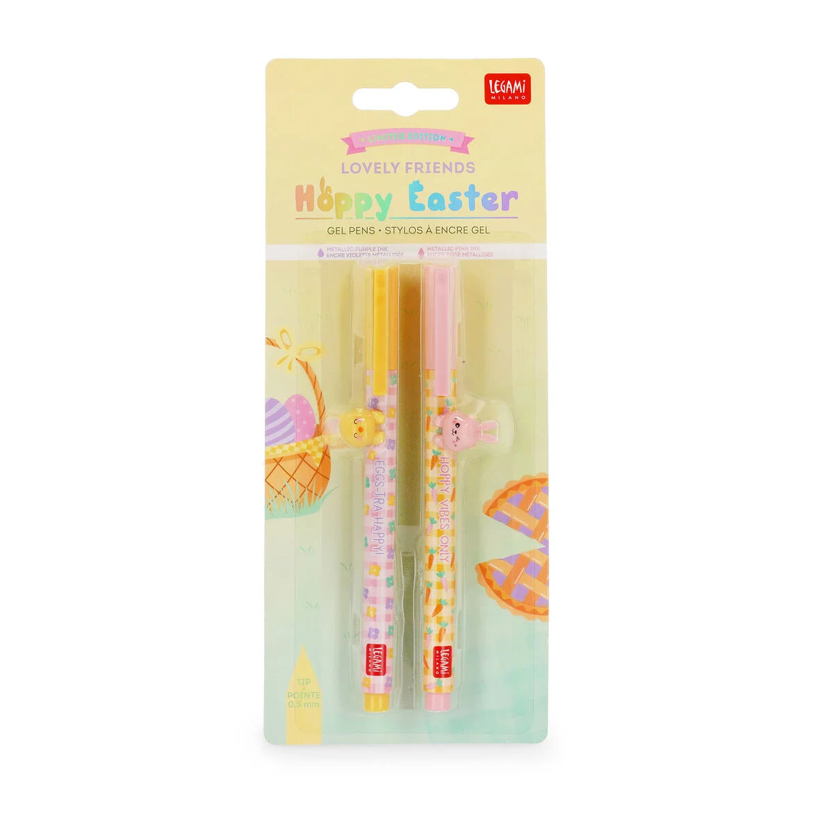 Legami Set of 2 Gel Pens with Animal Decoration - Lovely Friends - Hoppy Easter