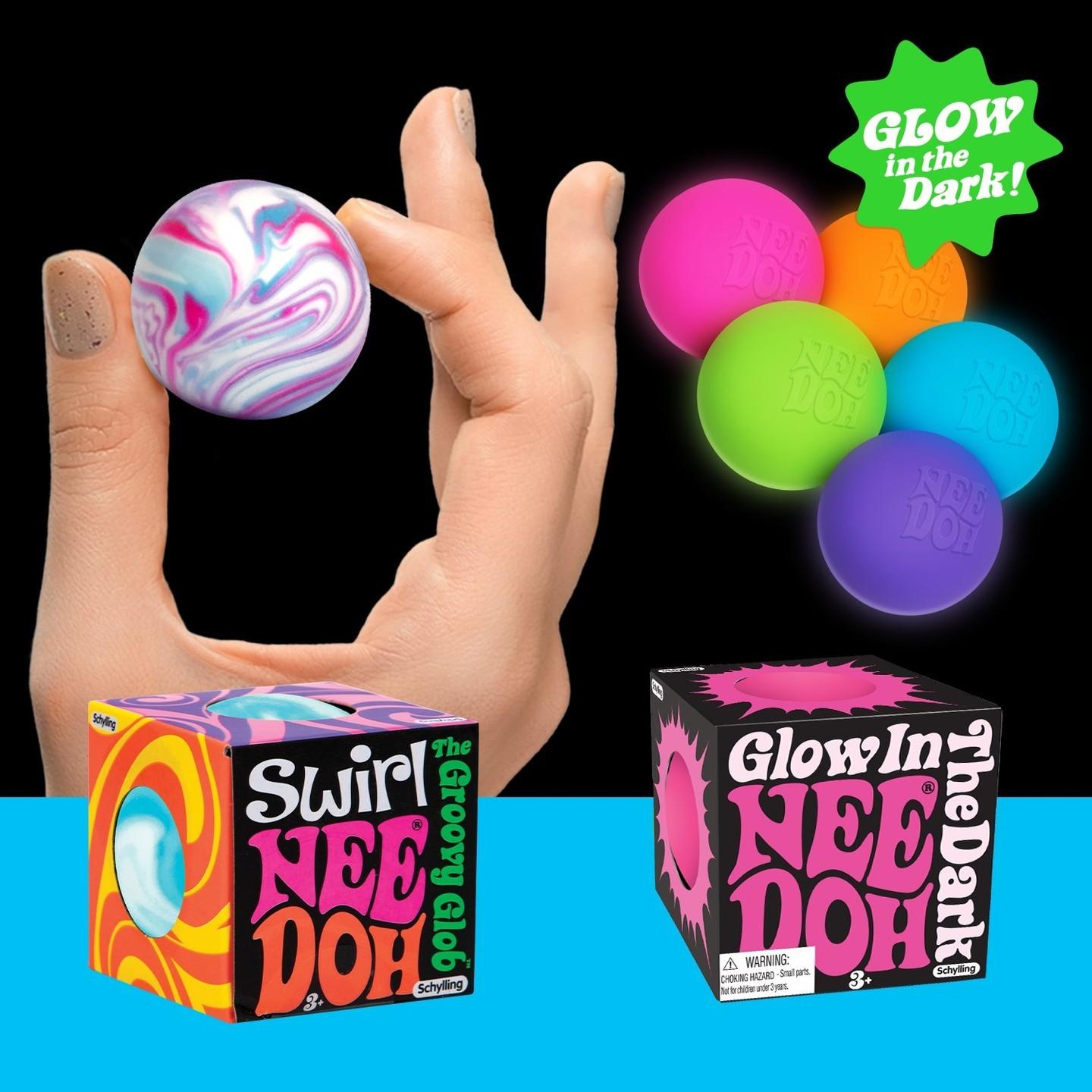 Needoh Teenie Singles Soft Squishy Fidget Toy For ADHD, Autism, Stress & Anxiety - Colour Varies: NeeDoh Ripples, Swirl, Glow In The Dark, and the Original Groovy Glob