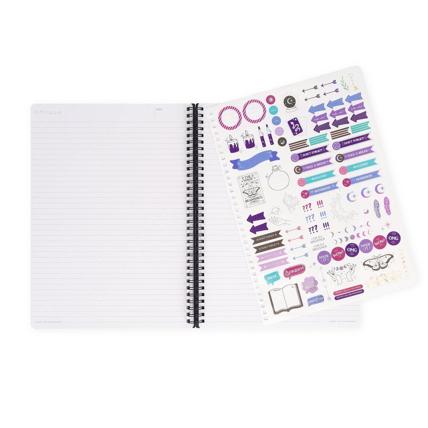 Legami A4 Lined Notebooks with STICKERS - Moth, Tarot, Red Panda or Unicorn Theme