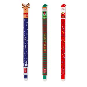 Legami Set of 3 Erasable Pens - Christmas Stationery Naughty or Nice - Santa, Reindeer & Elf