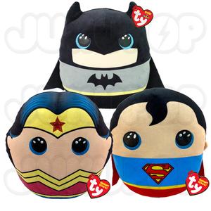 TY DC Comics Superhero 25cm - Ty Squishy Beanie Plush Soft Toy Stuffed Pillow Squish-a-Boos Plushies - Gift For Girl or Boy: Batman, Superman & Wonder Woman