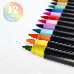 Legami Set of 12 Brush Markers - Water Based None Toxic Ink - Vibrant or Pastel Colours