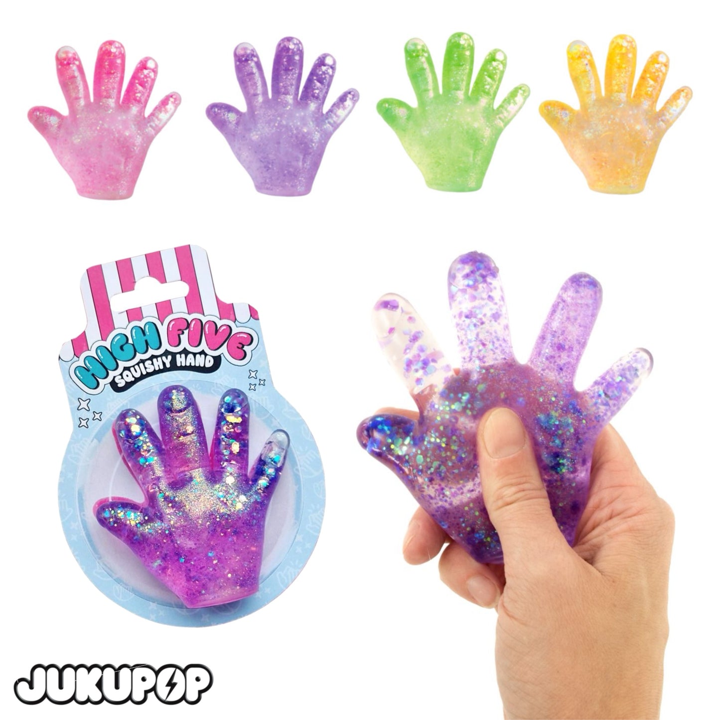 Sparkly Squishy High Five Hand Stretchy Glitter Fidget Toy For Sensory Stress Relief