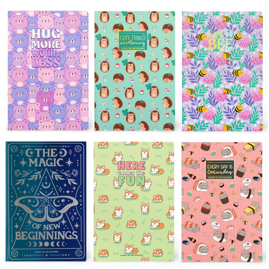 Legami A5 Lined Notebook - Ideal for Note-Taking - Teddy, Bee, Moth, Hedgehog, Flowers
