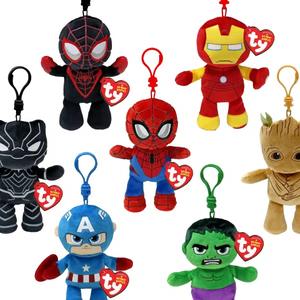 TY Marvel Plush Key Clip Key Ring Keyring - Spiderman, Groot, Iron Man, Rocket, Captain America, Black Panther, Miles Morales - Beanie Babies