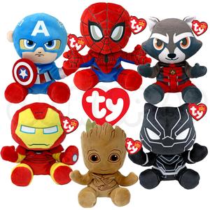 Ty Marvel Beanie Babies Superheroes Plush Soft Toy - Stuffed Toy for Kids - Spiderman, Iron Man, Captain America, The Hulk, The Guardians of the Galaxy Groot, Rocket, Black Panther