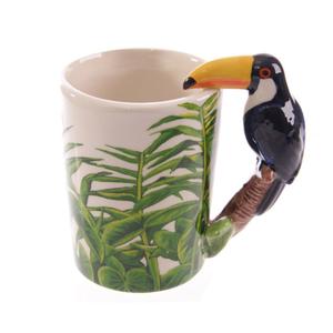 Toucan with Jungle Decal Ceramic Shaped Handle Mug