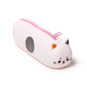 Adoramals Silicone Pencil Case - Shiba Inu Dog & Cat Design, Durable Material, Metal Zip, 19.5cm Length