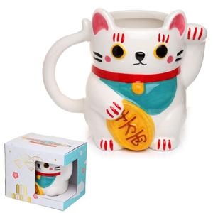 Maneki Neko Lucky Cat Ceramic Shaped Mug