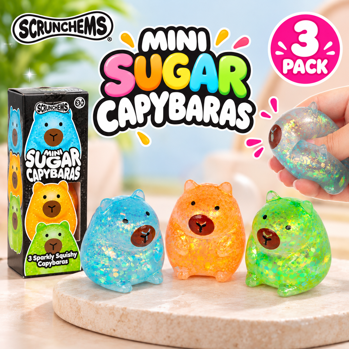 Scrunchems Mini Sugar Capybaras 3PK – Squishy Gel Fidget Sensory Toys