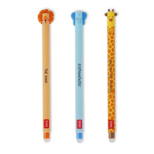Legami Set of 3 Erasable Gel Pens - Savannah (Lion, Elephant & Giraffe)