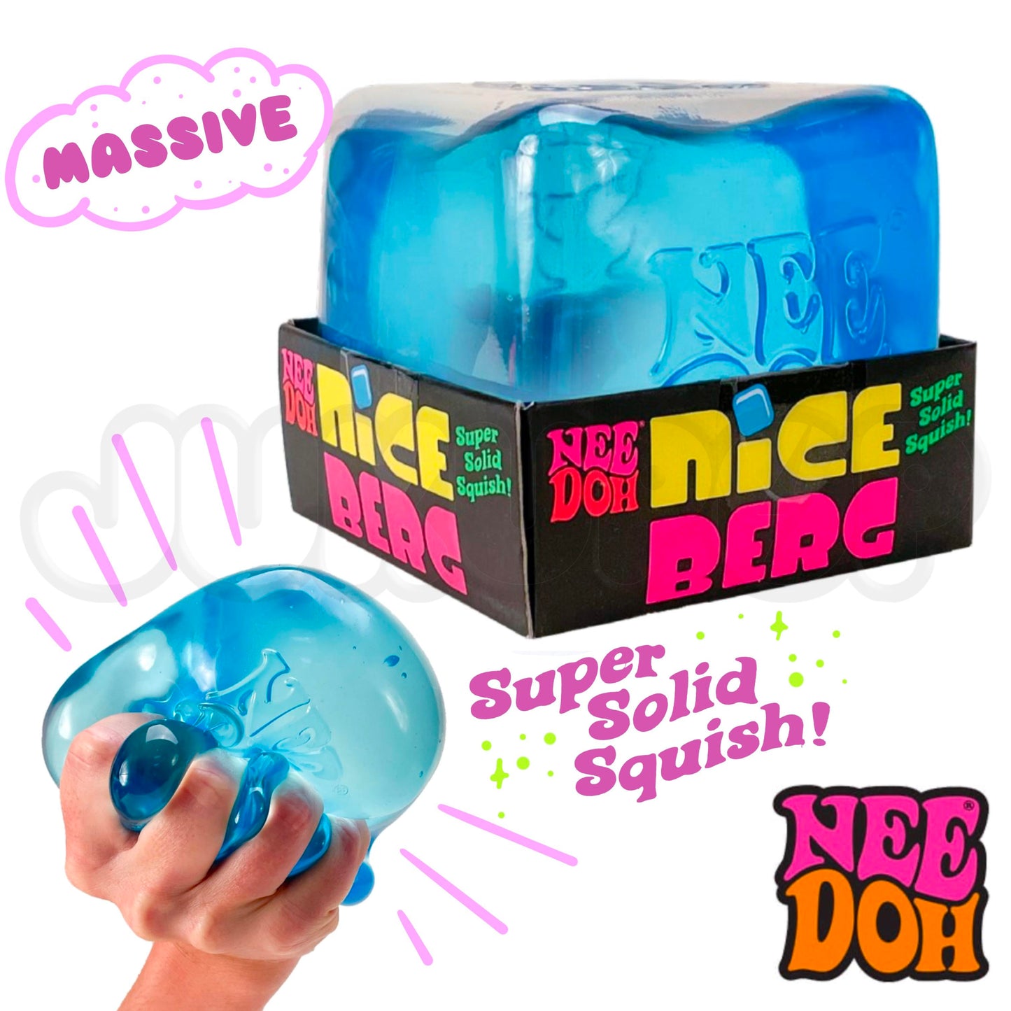 NeeDoh Nice Berg 3.5" Jumbo Nice Cube Blue - Sensory Squishy Fidget Toy For Stress Relief