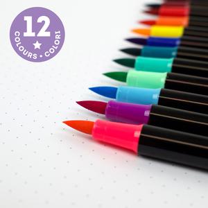 Legami Set of 12 Brush Markers - Water Based None Toxic Ink - Vibrant or Pastel Colours