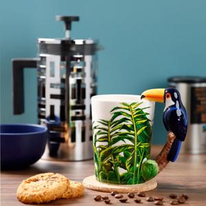 Toucan with Jungle Decal Ceramic Shaped Handle Mug