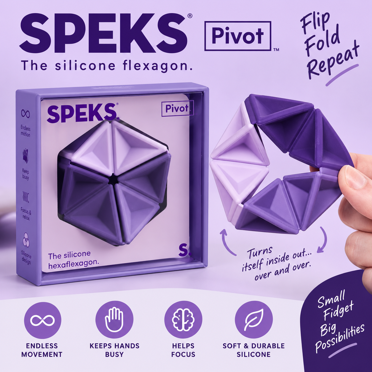 SPEKS Pivot Silicone Flexagon Fidget Toy