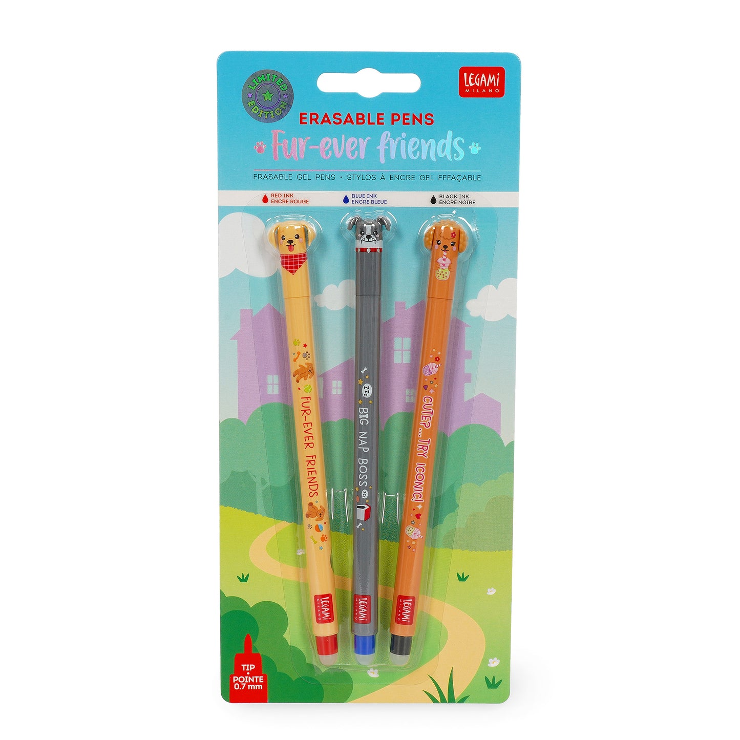 Legami Fur-Ever Friends Set of 3 Gel Erasable Pens