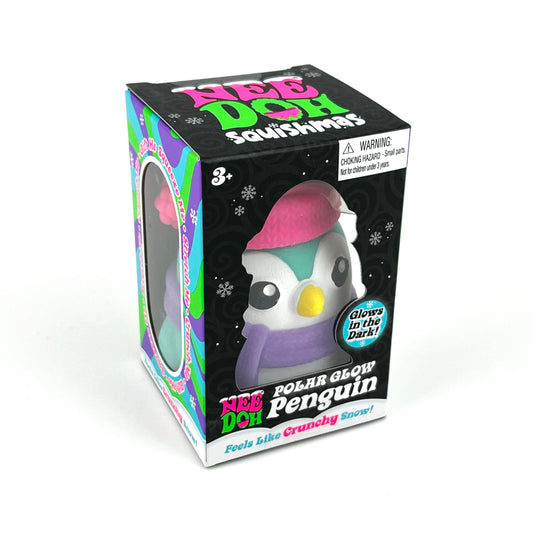 NeeDoh Polar Glow Penguin Glow in the Dark Fidget Toy - Crunchy Squish