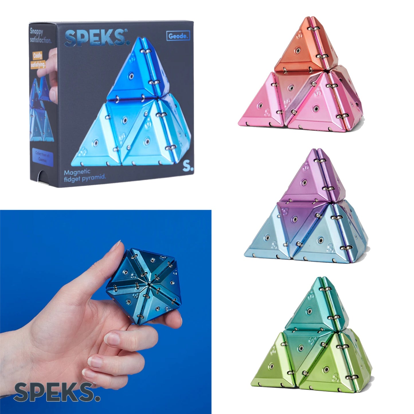 SPEKS Chrome Geode Magnetic Fidget Toy - Pyramid & Sphere