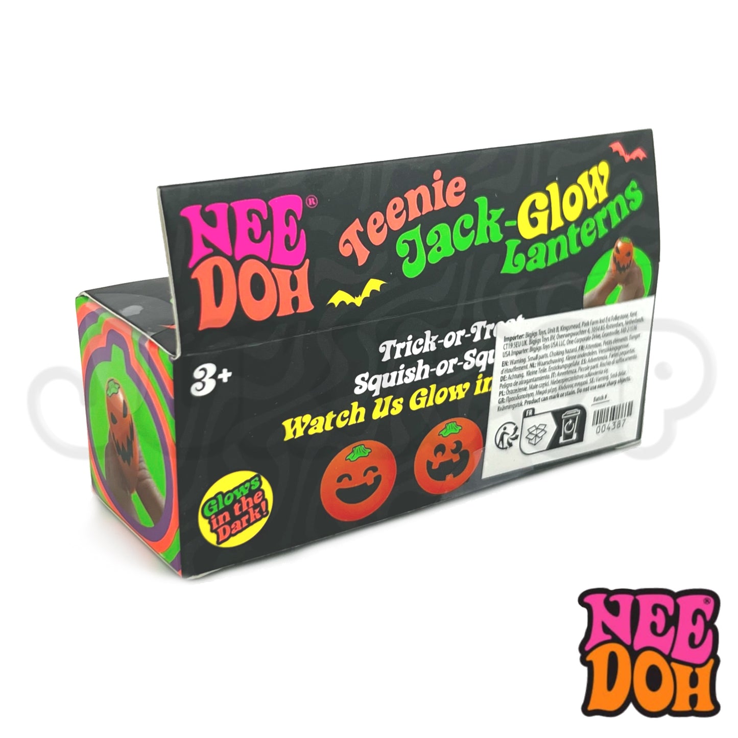 Needoh Teenie Jack-Glow Lanterns 3 Pack - Glow in the Dark Squishy Fidget Toy For ADHD, Autism & Anxiety Relief - Spooky Halloween Pumpkin