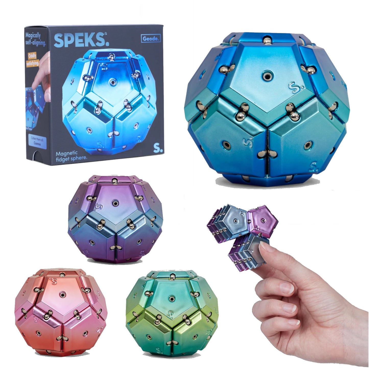 SPEKS Chrome Geode Magnetic Fidget Toy - Pyramid & Sphere