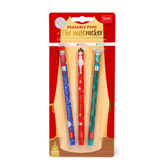 Legami Christmas Set of 3 Erasable Gel Pens - The Nutcracker