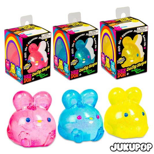 NeeDoh Jelly Hops Scented Maltose Sugar Bunnies - Squish n Sniff - Anti Stress Sensory ADHD Fidget Toy, 3 Translucent Colors (1 sent), Non-toxic