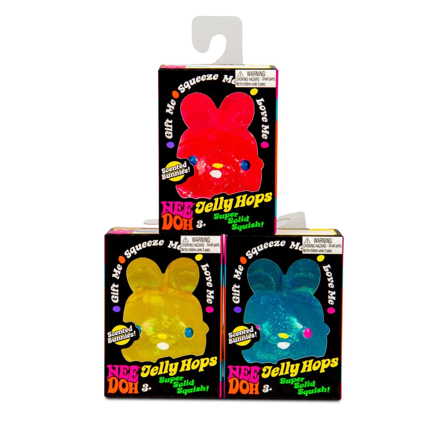 NeeDoh Jelly Hops Scented Maltose Sugar Bunnies - Squish n Sniff - Anti Stress Sensory ADHD Fidget Toy, 3 Translucent Colors (1 sent), Non-toxic