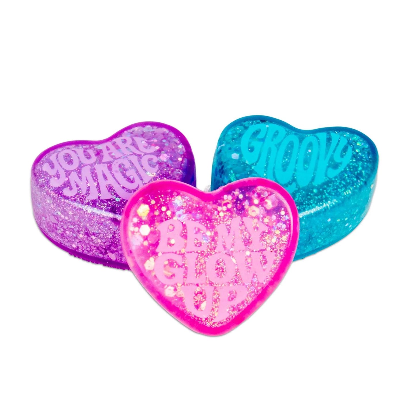 NeeDoh Teenie Sparkle Squeeze Hearts - Anti Stress Sensory ADHD Fidget Toy, 3 Pack, Non-toxic Maltose Sugar - Valentine's Day Gift