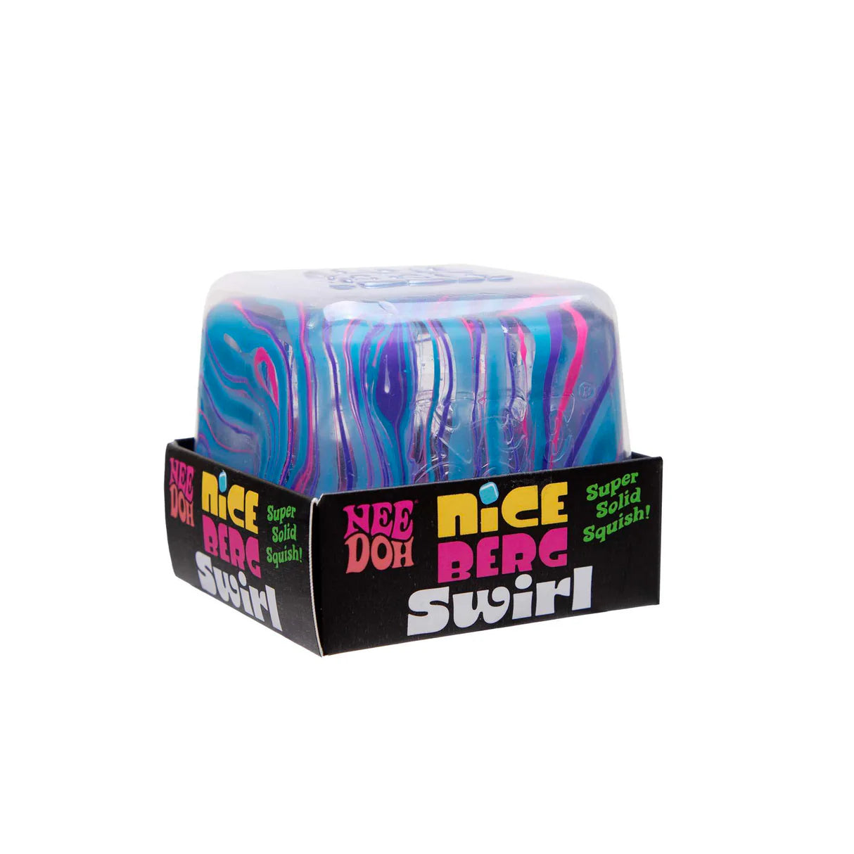 NeeDoh Nice Berg 3.5" - Swirl - Glitter & Glow - Jumbo Nice Cube Blue - Sensory Squishy Fidget Toy For Stress Relief