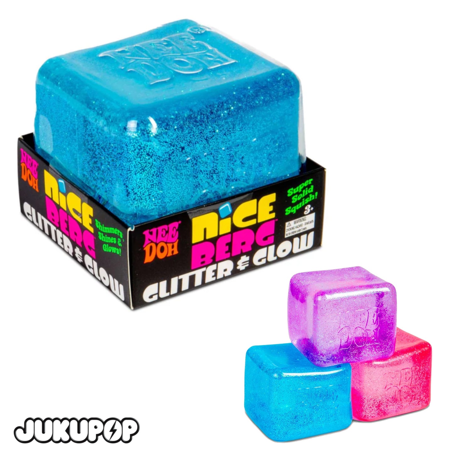 NeeDoh Nice Berg 3.5" - Swirl - Glitter & Glow - Jumbo Nice Cube Blue - Sensory Squishy Fidget Toy For Stress Relief