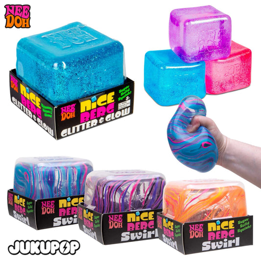 NeeDoh Nice Berg 3.5" - Swirl - Glitter & Glow - Jumbo Nice Cube Blue - Sensory Squishy Fidget Toy For Stress Relief