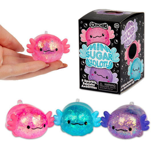 Scrunchems Mini Sugar Axolotls Sensory Squish Toys - 3 Pack