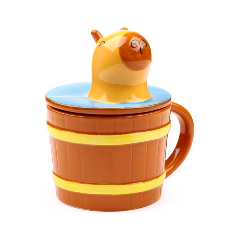 Lidded Animal Mug Cute Cup Adoramals Lid Ceramic - Capybara, Bunny, Pug, Dino, Shiba Inu Dog
