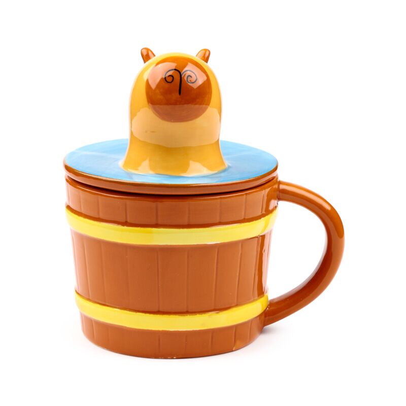 Lidded Animal Mug Cute Cup Adoramals Lid Ceramic - Capybara, Bunny, Pug, Dino, Shiba Inu Dog