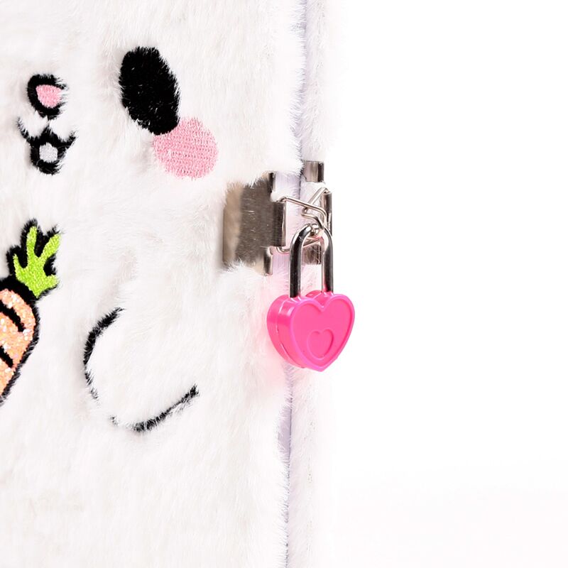 Plush Bunny Rabbit A5 Lockable Notebook With Padlock & Key - Easter Stationery Gift