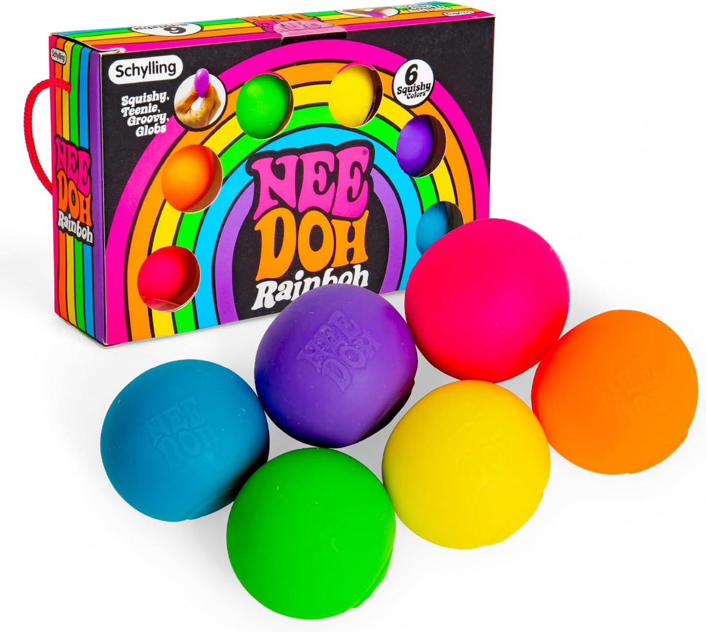 Needoh Rainboh Teenie Fidget Toy - Stress Relief Toy for Kids & Adults - Rainbow Set of 6 Sensory Balls